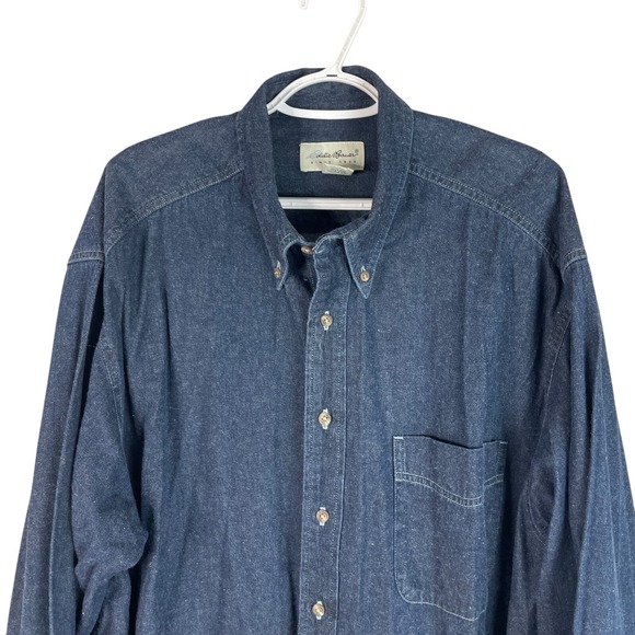 Vintage Eddie Bauer Mens Button Down‎ Shirt XL Blue Denim Looking L/S Cotton - Picture 1 of 5